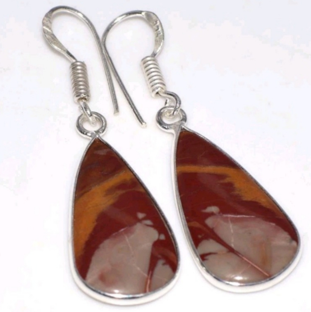Australian Noreena Jasper Gemstone 925 Sterling Silver Handmade Dangle Earrings